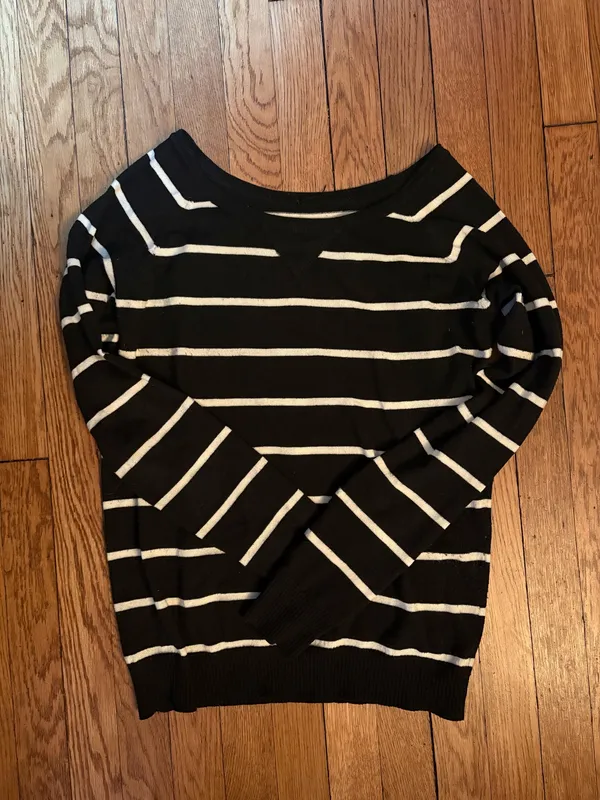 A New Day Black and White Stripe Long Sleeve Cruneck Sweater - Image 2