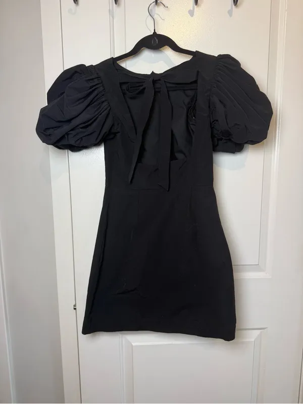 Topshop Black Puff-Sleeve Mini Dress - Image 3