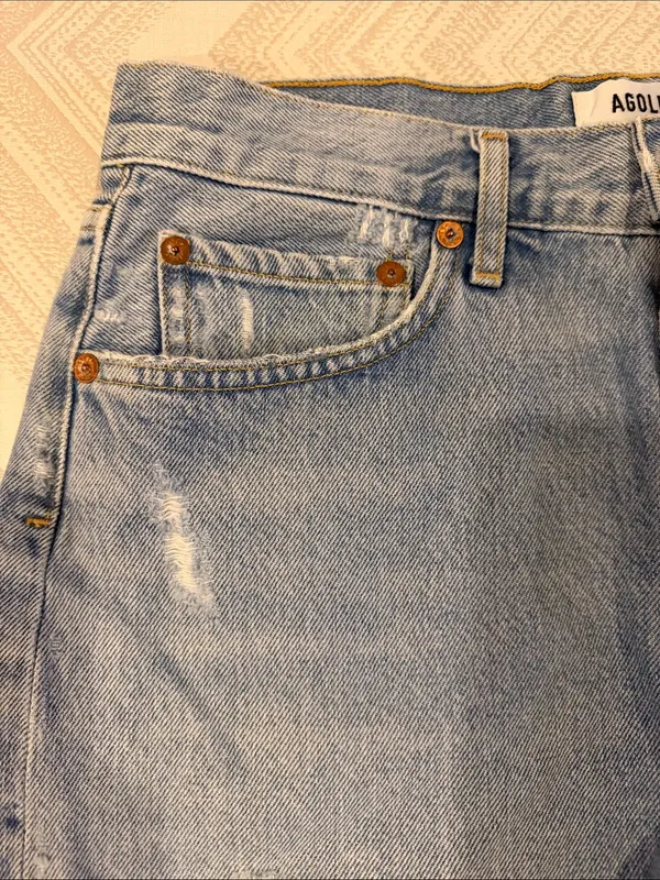 AGOLDE Light Wash Frayed Hem Distressed Denim Shorts Women’s Size 27 - Image 2