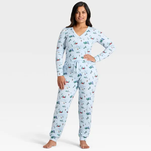 Women's nwt Tis the Ski-son! Cozy Knit Holiday Matching Family Pajama Pants Blue - Image 3