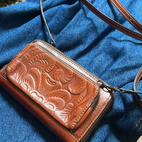 Patricia Nash Brown Pressed Leather Crossbody‎ Bag - Image 2