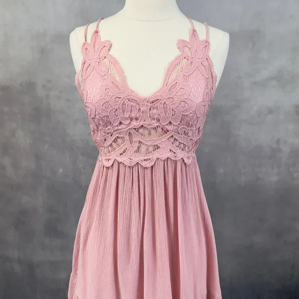 Trixxi Lace Overlay Mini Dress Size Small‎ Pink Flowy Boho Coquette Summer Girly - Image 3