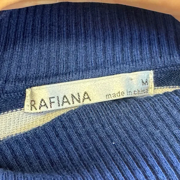 Rafiana Navy White Striped Sleeveless Mock Neck Knit Top Gold Button Detail M - Image 5