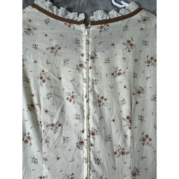 Vintage Homemade Prairie Floral Maxi Dress Cream Lace Ruffle Cottagecore Large - Image 4