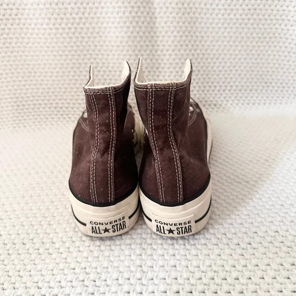 Converse Chocolate Brown Canvas High Top Platform Lace Up Sneakers 6 - Image 5
