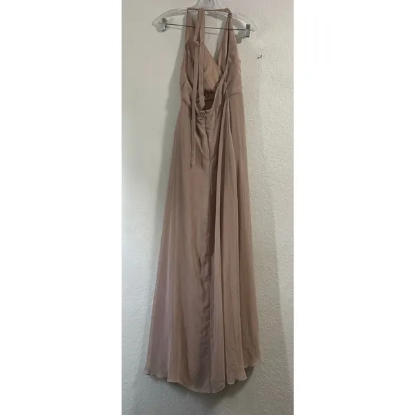 Birdy Grey Dress Maxi Wedding Moni Halter Bridesmaid Chiffon Taupe Small - Image 5