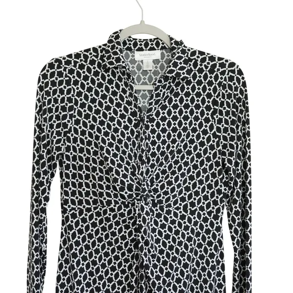 Motherhood‎ Maternity Size Small Shirt Dress Black White Geometric Twist Front - Image 4