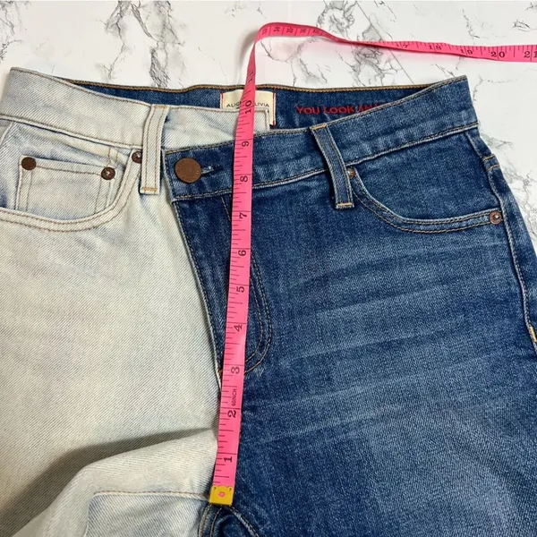 Alice + Olivia Jeans‎ Boyfriend Jeans Two Tone Blue 24 asymmetrical - Image 9