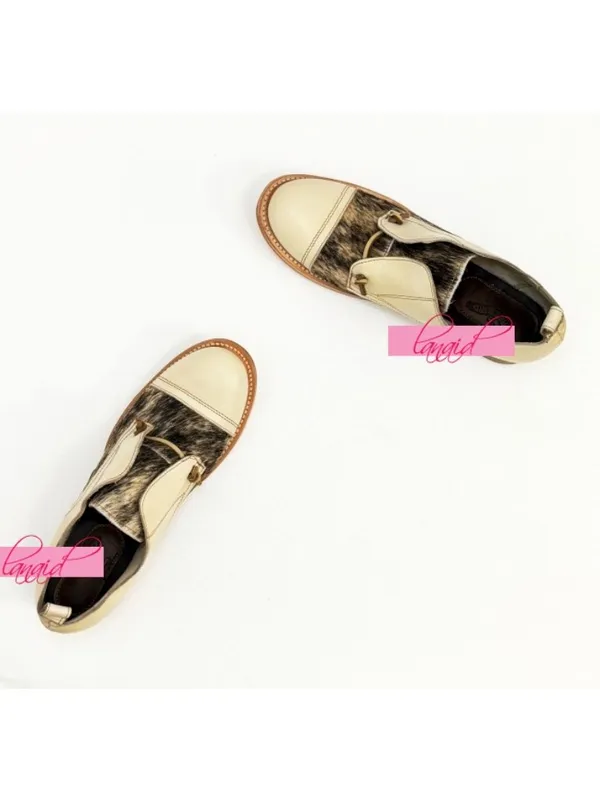 FREEBIRD by Steven NEW Mabel White Multi Pony Leather Hair Beige Brown Oxford Flat Loafers - Image 7
