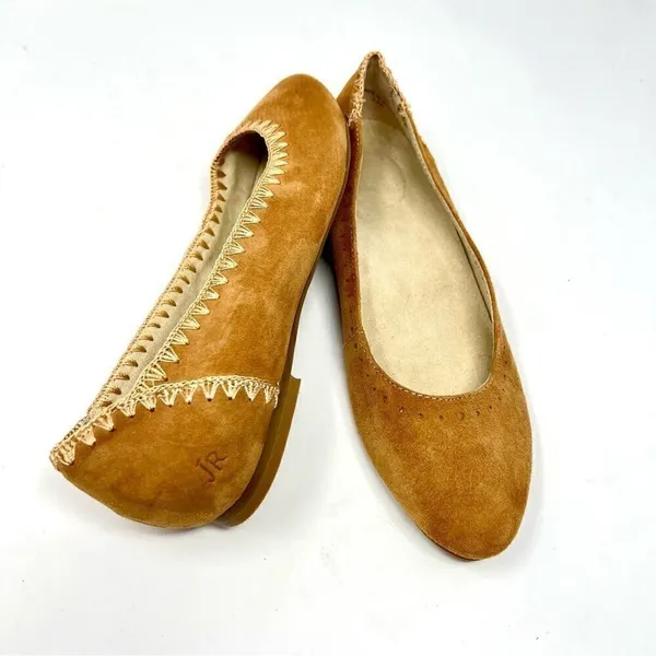 Jack Rogers Ellie Suede II Oak Tan Brown Whip Stitch Detail Ballerina Flats 7.5 - Image 10