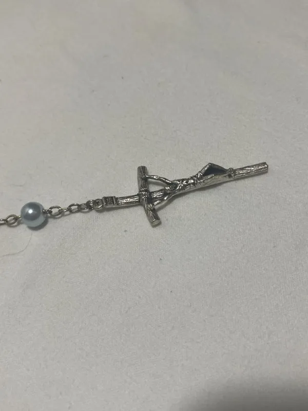 Vintage Basilica San Pietro Blue Faux Pearl Rosary Italy Catholic Prayer Beads - Image 5