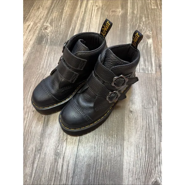 Dr Martens Devon Flower Platform Boots Black Leather Buckle EU39 US8 - Image 5