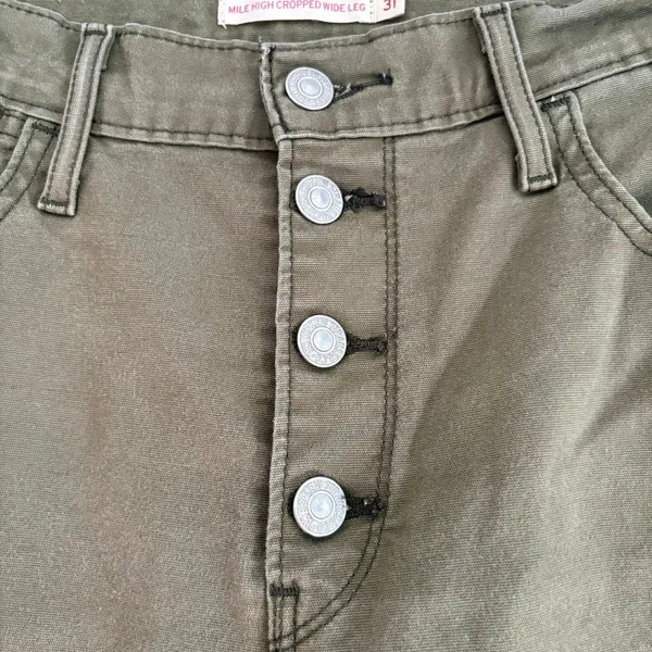 Levis Mile High Cropped Wide Leg Pants Olive Green Button‎ Fly Womens 31 - Image 6