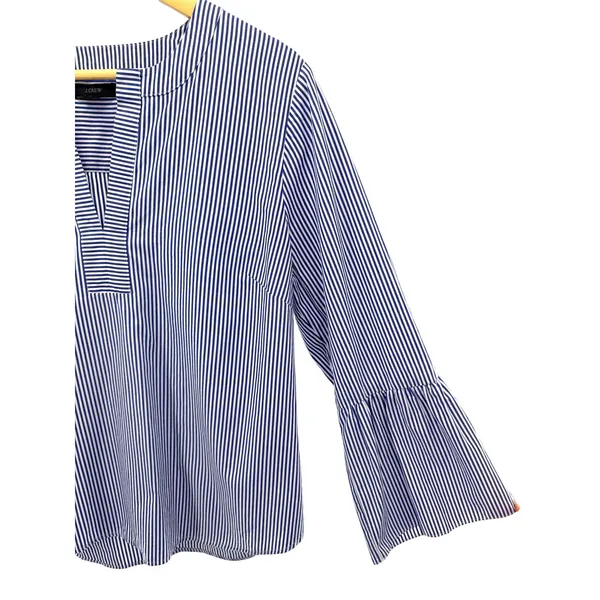 J.Crew Womens Blue White Striped Split Neck Bell‎ Sleeve Cotton Blouse Top 12 - Image 2