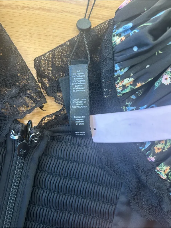 NWT For Love & Lemons August Floral Mini Dress Medium M Black Lace Corset Bow - Image 9
