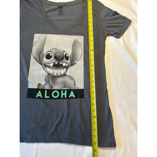 Disney Gray V Neck Stitch Graphic T Shirt Junior Size XXL Aloha 100% Cotton - Image 4