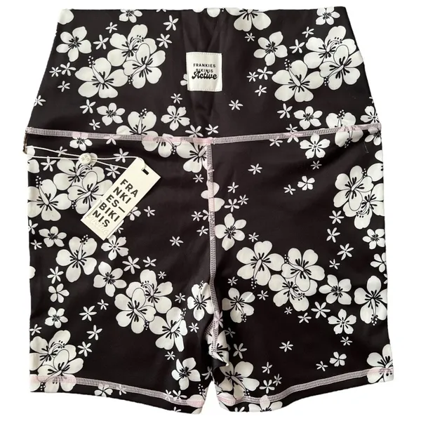 Frankies Bikinis Black Floral Print Bike Shorts Shorts, M - Image 5