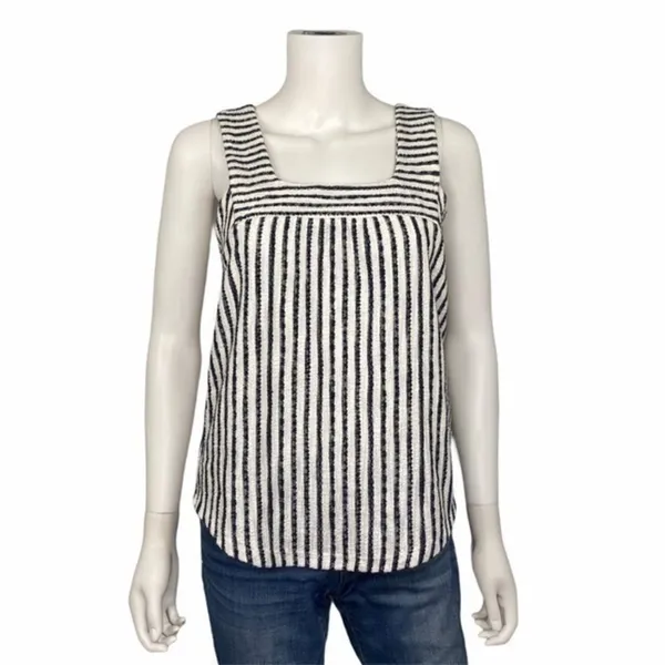 Lucky Brand Blue White Striped Fisherman Textured Tweed Tank Top Coastal Boho SM - Image 2