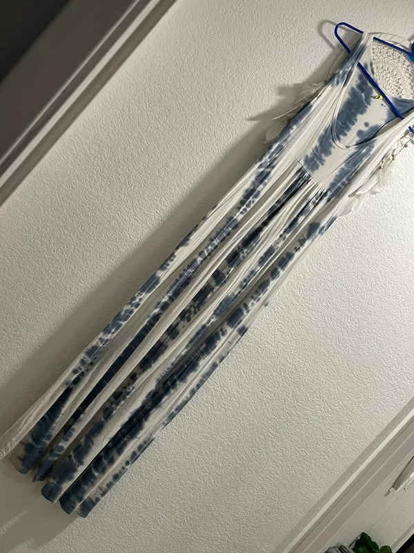 Natural Tie Dye COTTON Maxi Dress Blue/White Women's sz M Boho Style Made in CA - Image 7