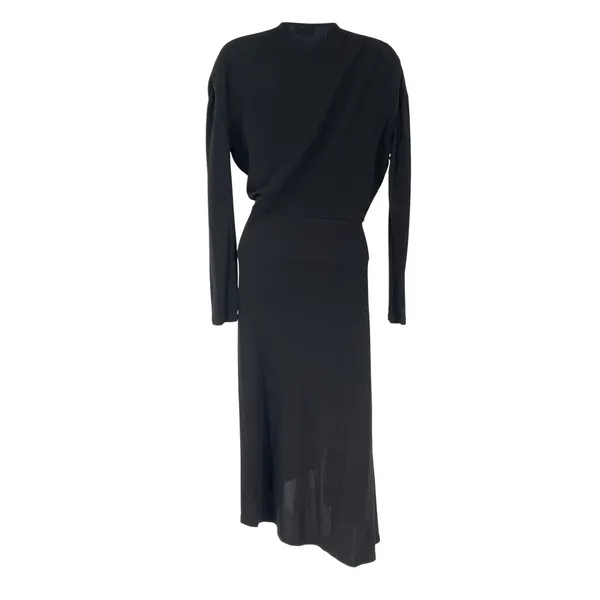 ATLEIN Black Long Sleeve Ruched Asymmetric‎ V Neck Midi Dress Size 6 Formal - Image 4