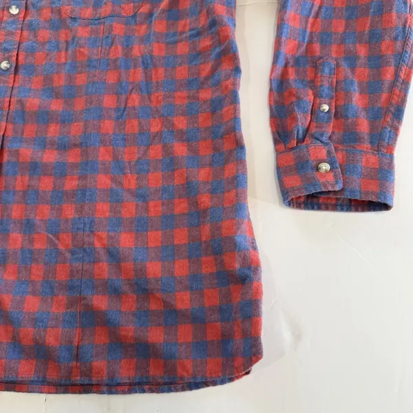 LL Bean Womens Red‎ Blue Plaid Flannel Button Front Shirt Size XL - Image 4