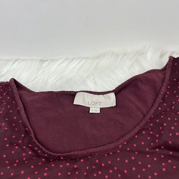Ann Taylor Loft Top Women’s Small Burgundy Polka Dot Sleeveless Layered Ruffle - Image 2