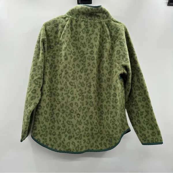 J. Crew Green Leopard Print Quilted Button-Neck Sherpa Long Sleeve Sweater Sz M‎ - Image 5
