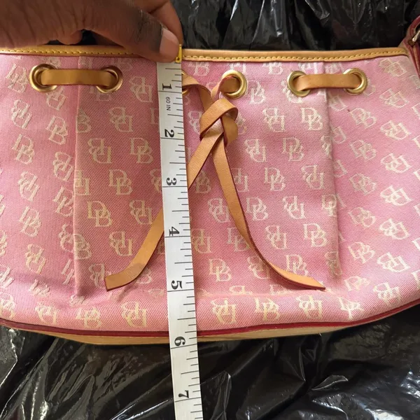 Dooney & Bourke Vintage Y2K Pink Monogram Shoulder Hand Bag Purse Tassel Baguette Preppy Canvas Leather #2000s #Feminine #Girly #Dainty #Fairy luxury designer - Image 4