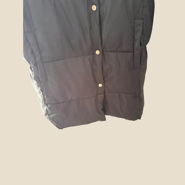 LOFT Women Black Puffer Jacket Shawl Collar Snap Front Quilted Long Coat Size S - Image 5