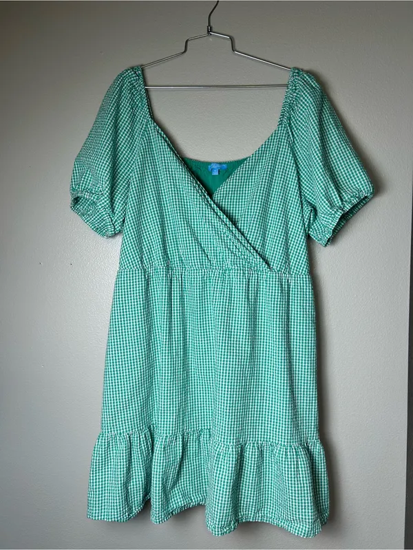 Draper James Green Gingham Puff Sleeve Dress Vacation Size 2X - Image 2