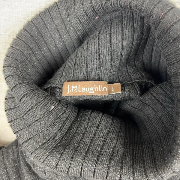 J McLaughlin Sweater Womens L Black Cotton Modal Turtleneck Button Knit Pullover - Image 2