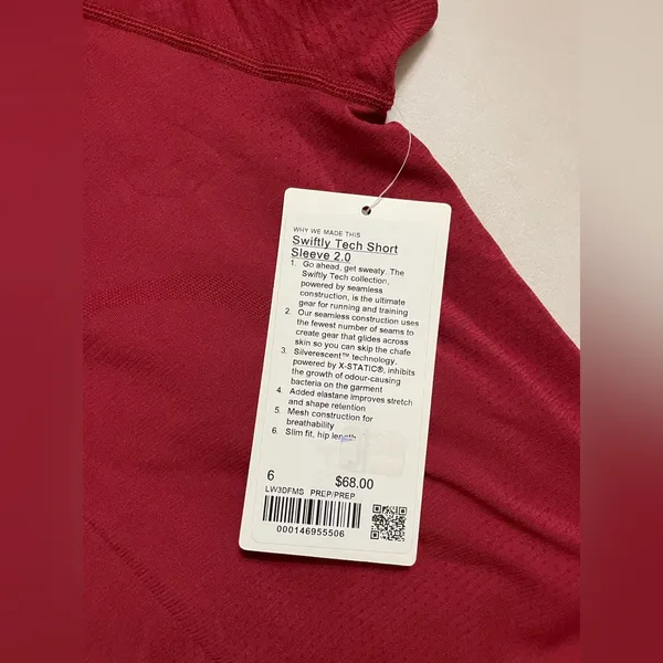 Lululemon NWT Swiftly Tech Short Sleeve 2.0 Hip Length Red Size 6 - Image 5