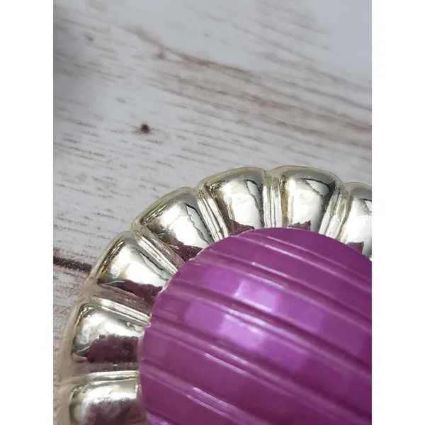 Vintage Clip On Earrings Large Statement Unusual Purple & Light Gold Tone 1.75" - Image 10