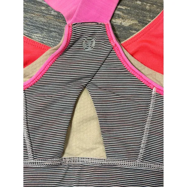 Lululemon Run Stuff Your Bra Striped Racerback Sports Neon Pink Size 4 Gym‎ Yoga - Image 5