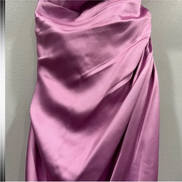 Ashley Lauren Spaghetti Strap Ruched Dress Style 11162 Lilac size 0 - Image 5
