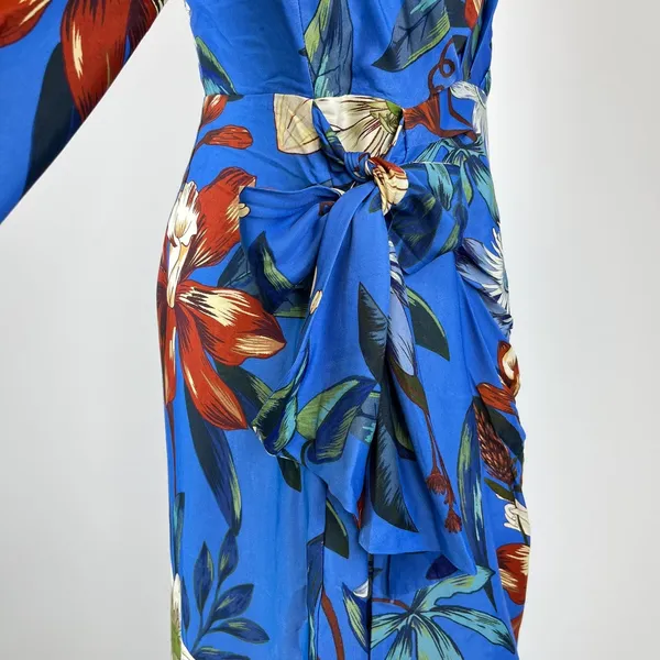 NWOT Farm Rio Blue Surreal Flowers Wrap Long Sleeve Mini Dress Size L - Image 6