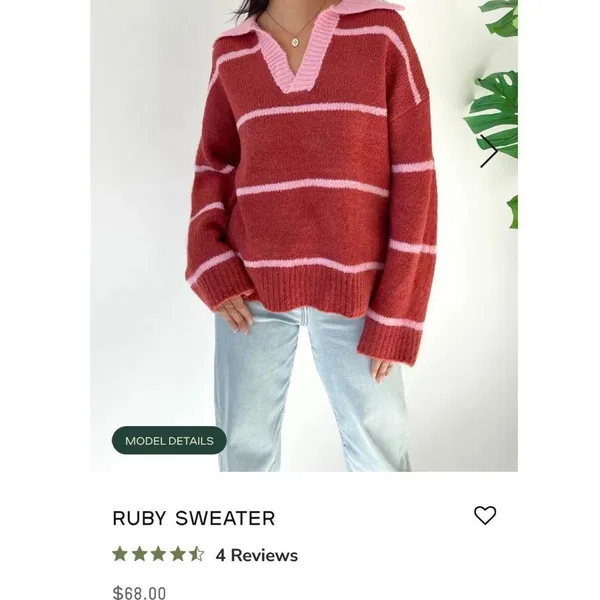 pink & red knitted striped collared sweater - Image 4
