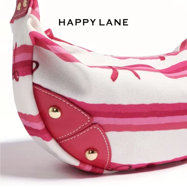 Pink Stripe Coquette Crescent Hobo Shoulder Bag Scarf Print NIP - Image 5