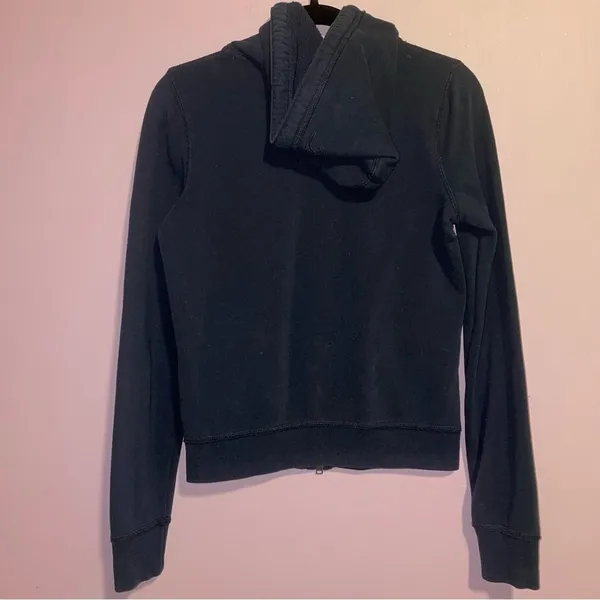 Hollister Y2K Navy Blue Zip-Up Hoodie Sweater Women Size M Embroidered Logo - Image 5