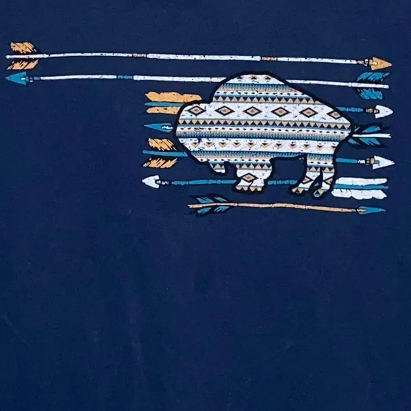 Oklahoma‎ Tribal Buffalo Graphic Tee Navy Blue Unisex XL - Image 2