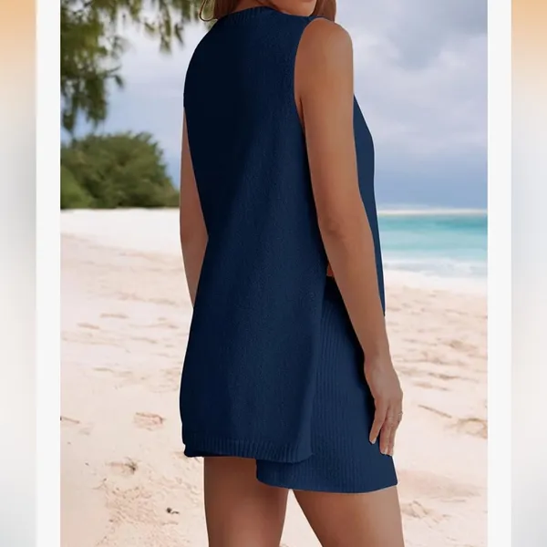 NENONA Brand 2 piece Short and Sleeveless Tunic Top Sweater Set in Navy - Image 11