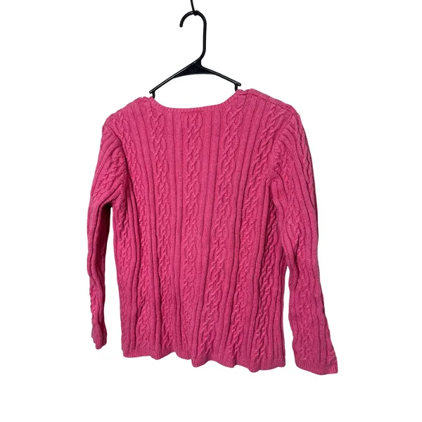 Vintage Talbots Woman Petites‎ 1X Pink Cable Knit V-Neck Long Sleeve Sweater - Image 5