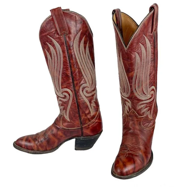 Tony Lama Gold Label Womens Western Cowgirl Boots Red Leather Sz 5 B - Image 5