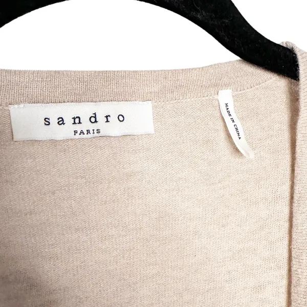 Sandro Paris Sheer Pleated Open Face Cardigan T2 Or Medium - Image 3