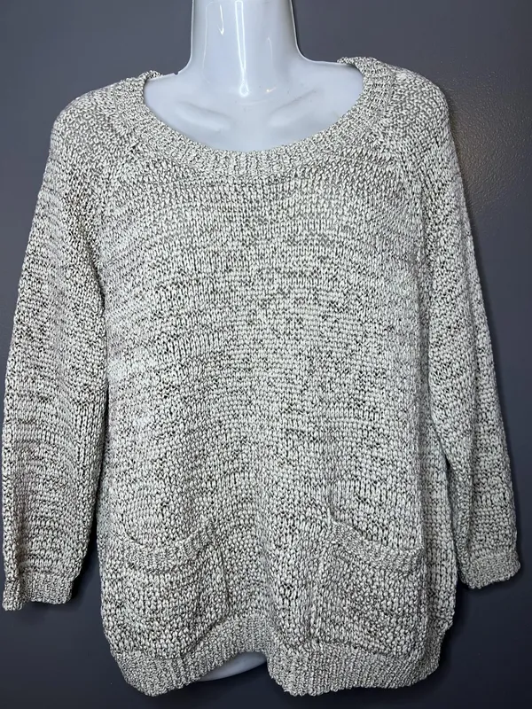 Sonoma Life + Style Sweater Womens XL Beige Marled Knit Scoop Neck Pockets - Image 2