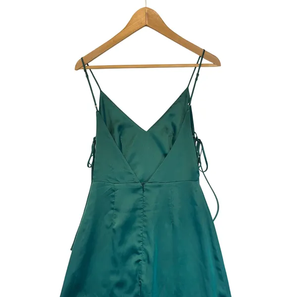 CAPULET Emerald Green Satin Slip Maxi Dress Spaghetti Straps Double Slit Size‎ S - Image 11