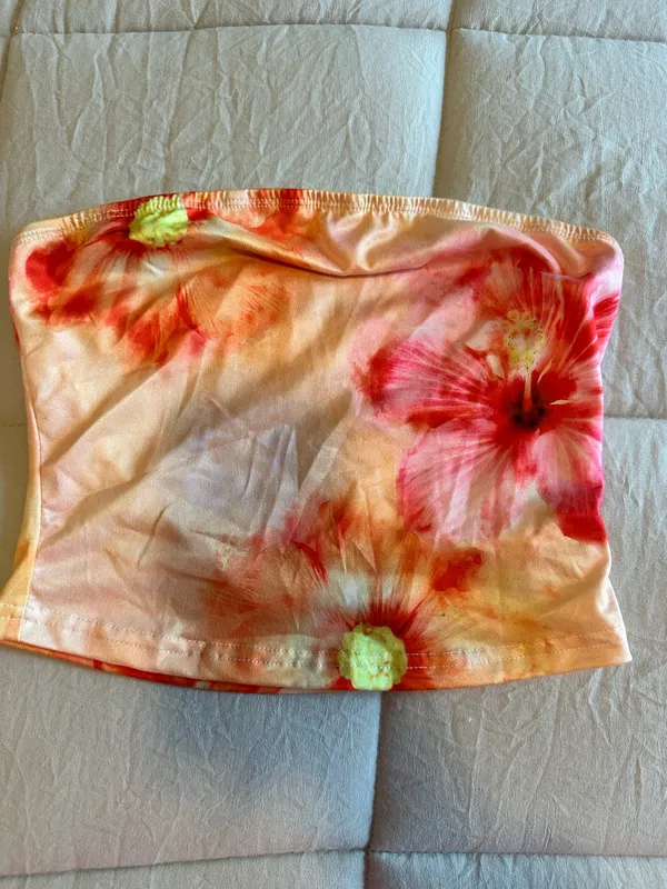 SheIn Orange Floral Crop Tube Top - Image 2