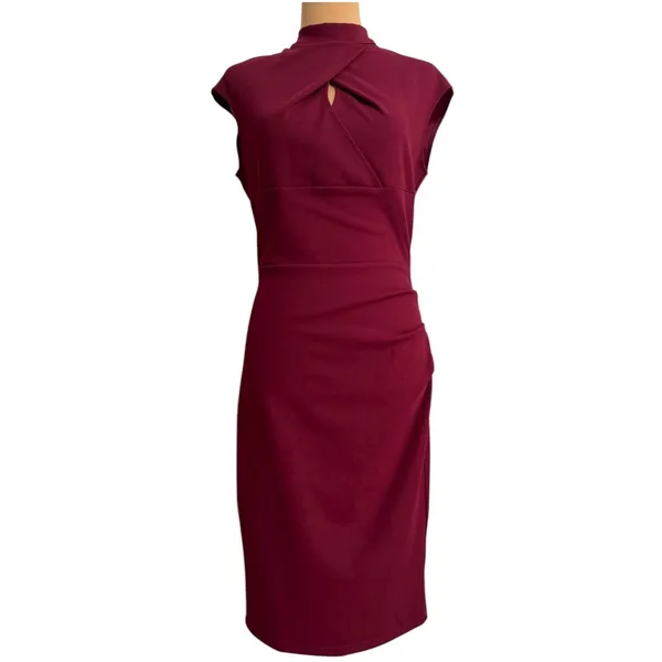 Miusol Womens Medium Burgundy Sleeveless Mock Neck Sheath Dress - Image 2