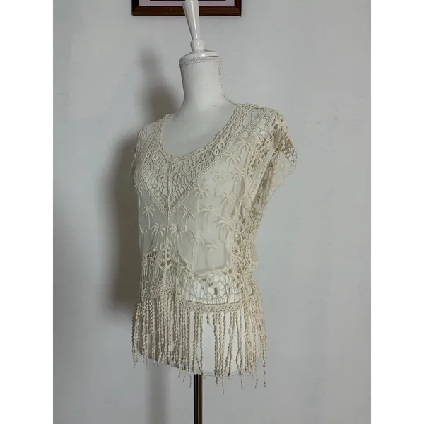 Vintage Lace Sheer Top Breeze Ever Sz Med Cover Up Tropical Beachy Vacay Festive - Image 3