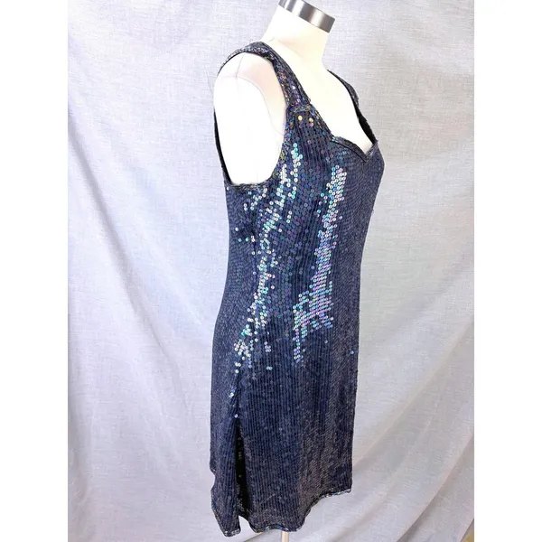 Vintage Expressions Silk Sequin Mini Dress Iridescent Blue Party Dress 12‎ - Image 2